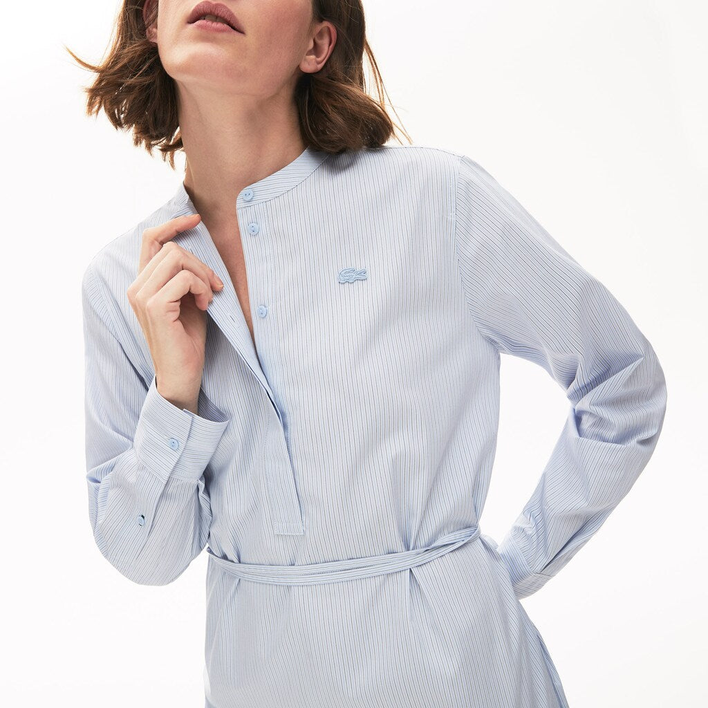 Womens Wo  Cotton Shirt Dress | Lacoste Light Blue / White / Navy Blue • U14