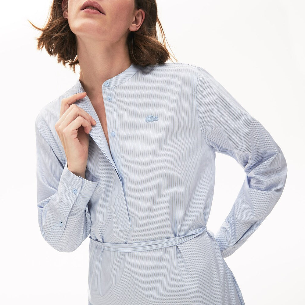 Womens Wo  Cotton Shirt Dress | Lacoste Light Blue / White / Navy Blue • U14