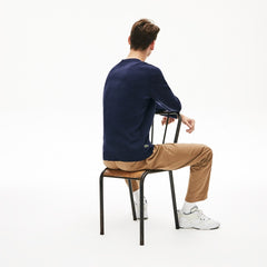 Mens   Lettering Print Cotton Heritage Sweater | Lacoste Navy Blue / Green • M35