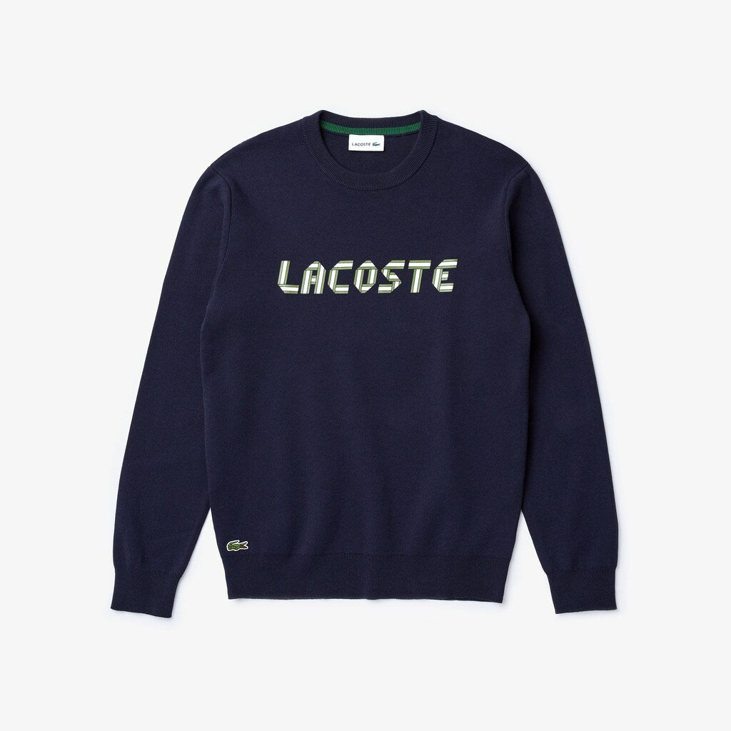 Mens   Lettering Print Cotton Heritage Sweater | Lacoste Navy Blue / Green • M35