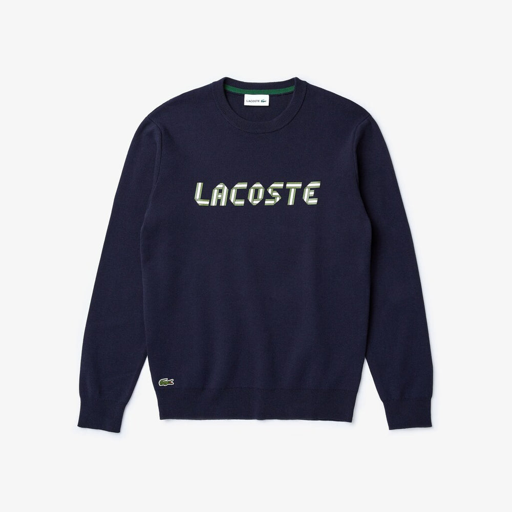 Mens   Lettering Print Cotton Heritage Sweater | Lacoste Navy Blue / Green • M35
