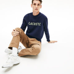 Mens   Lettering Print Cotton Heritage Sweater | Lacoste Navy Blue / Green • M35