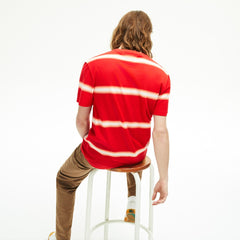 Mens   Made in France Striped Cotton Piqué Crew Neck T-shirt | Lacoste Red / White • 75S