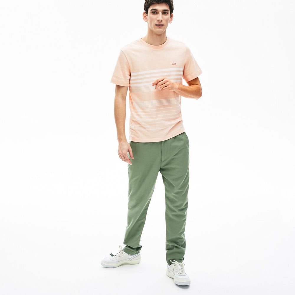 Mens   Cotton-Linen Stripe T-shirt | Lacoste Light Pink / White • Kt3
