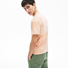 Mens   Cotton-Linen Stripe T-shirt | Lacoste Light Pink / White • Kt3