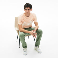 Mens   Cotton-Linen Stripe T-shirt | Lacoste Light Pink / White • Kt3