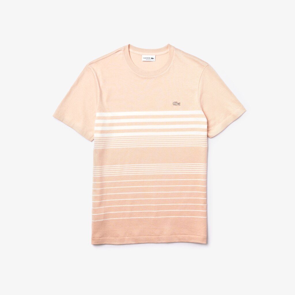 Mens   Cotton-Linen Stripe T-shirt | Lacoste Light Pink / White • Kt3