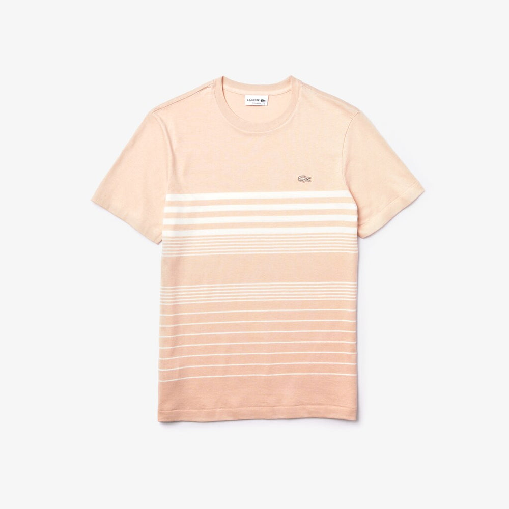 Mens   Cotton-Linen Stripe T-shirt | Lacoste Light Pink / White • Kt3