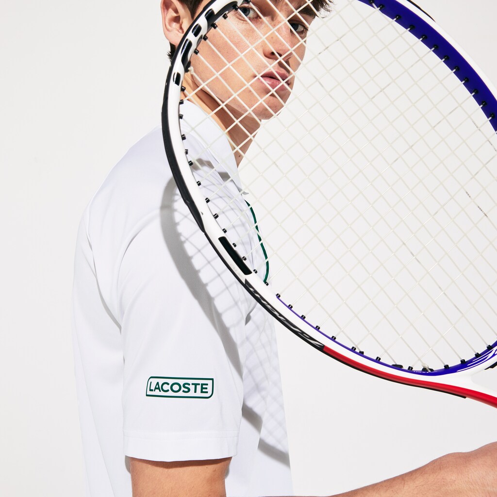 Mens   SPORT Novak Djokovic Breathable Ultra-Light Polo Shirt | Lacoste White / Green • Ema