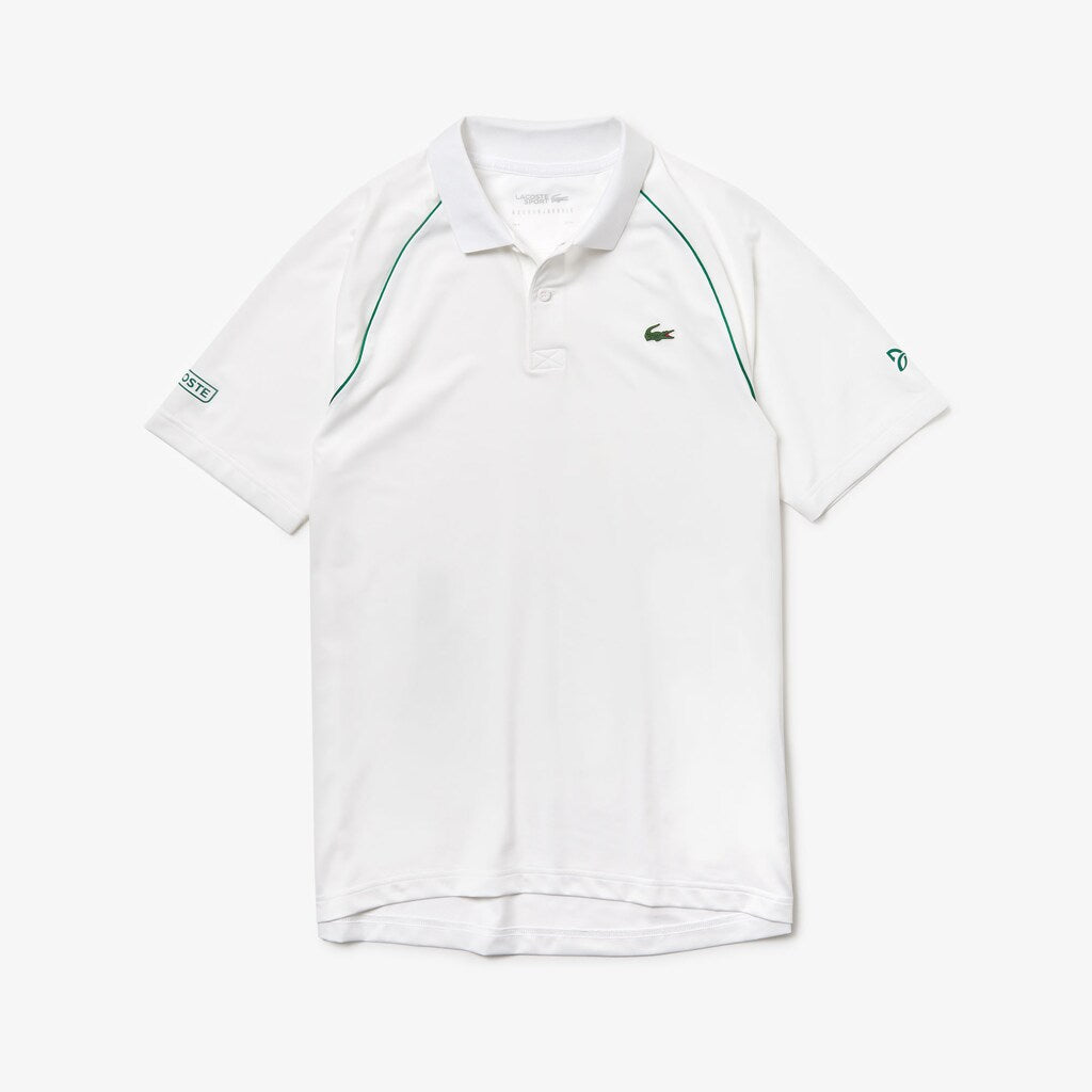 Mens   SPORT Novak Djokovic Breathable Ultra-Light Polo Shirt | Lacoste White / Green • Ema