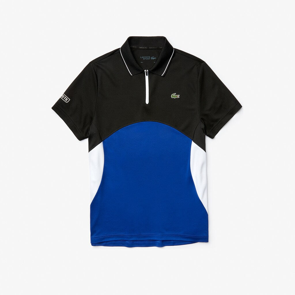 Mens   SPORT Ultra-Dry Piqué Zip Tennis Polo Shirt | Lacoste Black / Blue / White • Rus