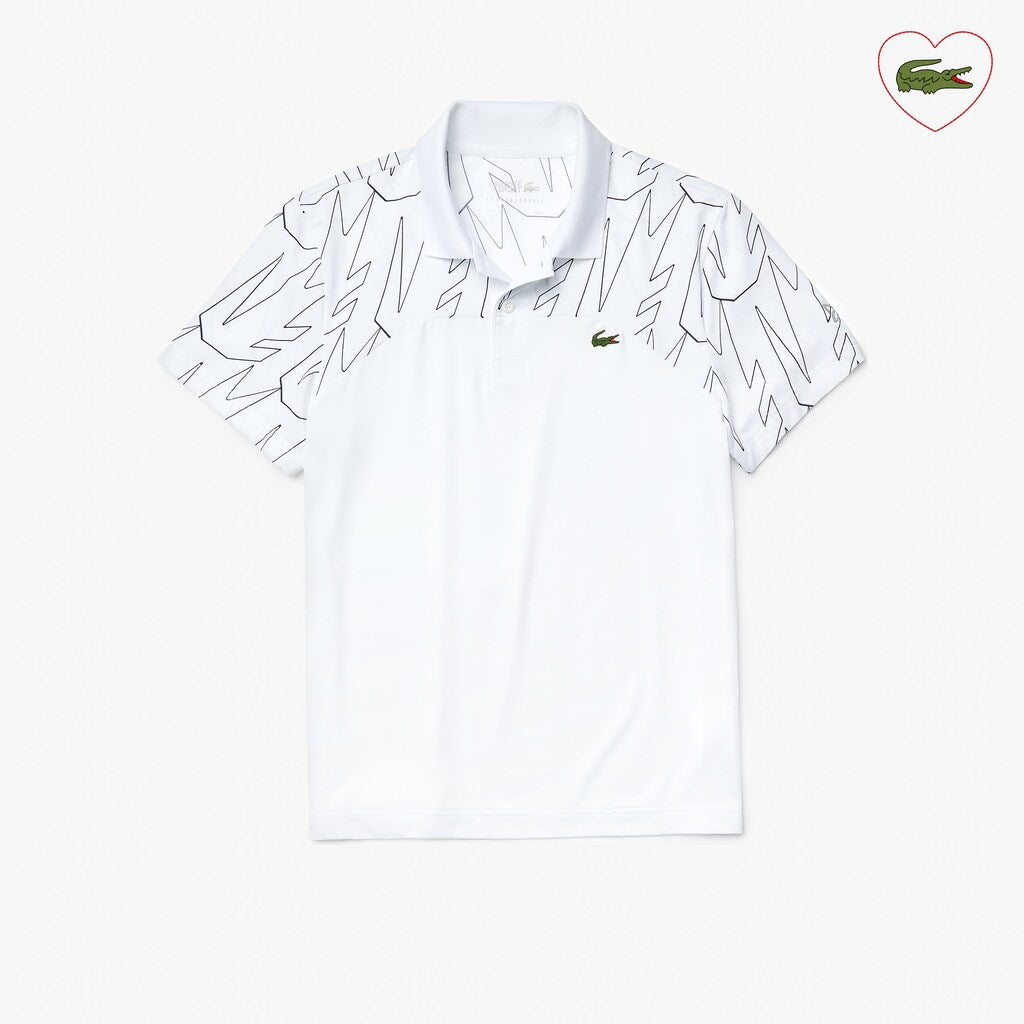 Mens   SPORT Novak Djokovic Breathable Ultra-Light Polo Shirt | Lacoste White / Navy Blue • 522