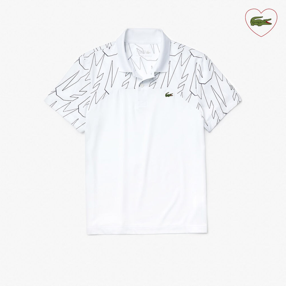 Mens   SPORT Novak Djokovic Breathable Ultra-Light Polo Shirt | Lacoste White / Navy Blue • 522