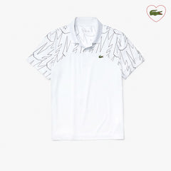 Mens   SPORT Novak Djokovic Breathable Ultra-Light Polo Shirt | Lacoste White / Navy Blue • 522