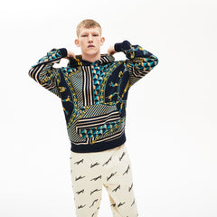 Mens/Womens Unisex LIVE Scarf-Print Hooded Sweatshirt | Lacoste Navy Blue / White • Qrn