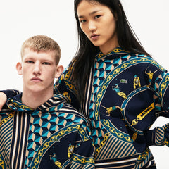 Mens/Womens Unisex LIVE Scarf-Print Hooded Sweatshirt | Lacoste Navy Blue / White • Qrn