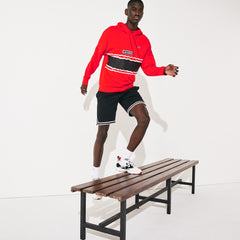 Mens   SPORT Logo and Banded Stripe Hoodie | Lacoste Red / Black / White • Atv