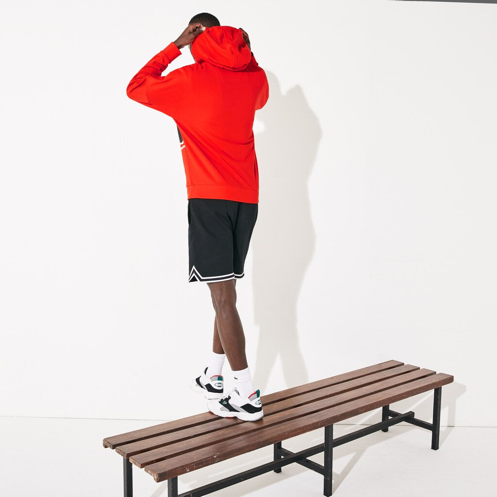 Mens   SPORT Logo and Banded Stripe Hoodie | Lacoste Red / Black / White • Atv