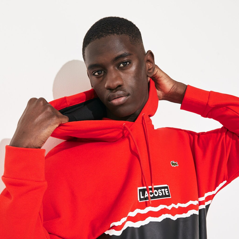 Mens   SPORT Logo and Banded Stripe Hoodie | Lacoste Red / Black / White • Atv