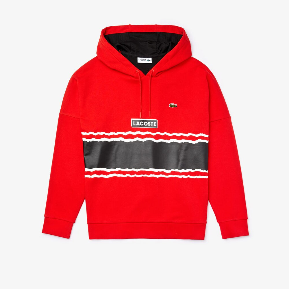 Mens   SPORT Logo and Banded Stripe Hoodie | Lacoste Red / Black / White • Atv