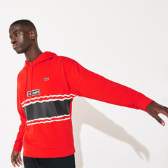 Mens   SPORT Logo and Banded Stripe Hoodie | Lacoste Red / Black / White • Atv