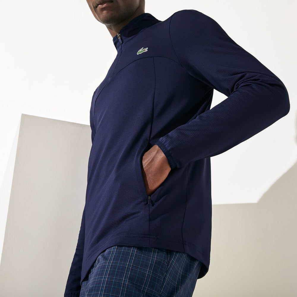Mens   SPORT Stretch Zippered Collar Sweatshirt | Lacoste Navy Blue • 166