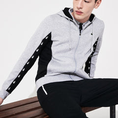 Mens   SPORT Two-Tone Fleece Hoody Sweatshirt | Lacoste Grey Chine / Black • Ly3