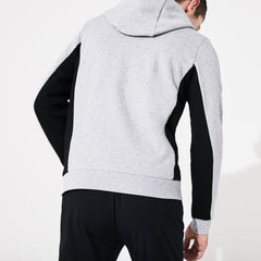 Mens   SPORT Two-Tone Fleece Hoody Sweatshirt | Lacoste Grey Chine / Black • Ly3