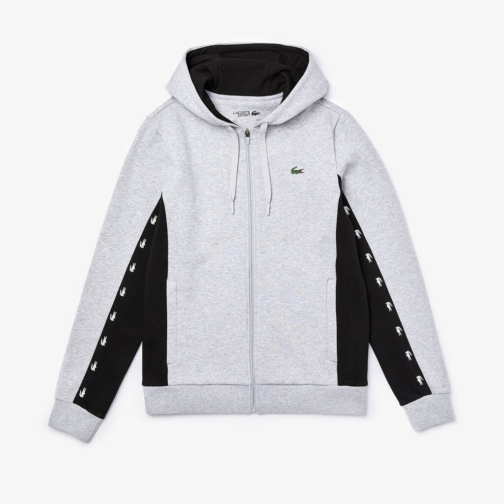 Mens   SPORT Two-Tone Fleece Hoody Sweatshirt | Lacoste Grey Chine / Black • Ly3