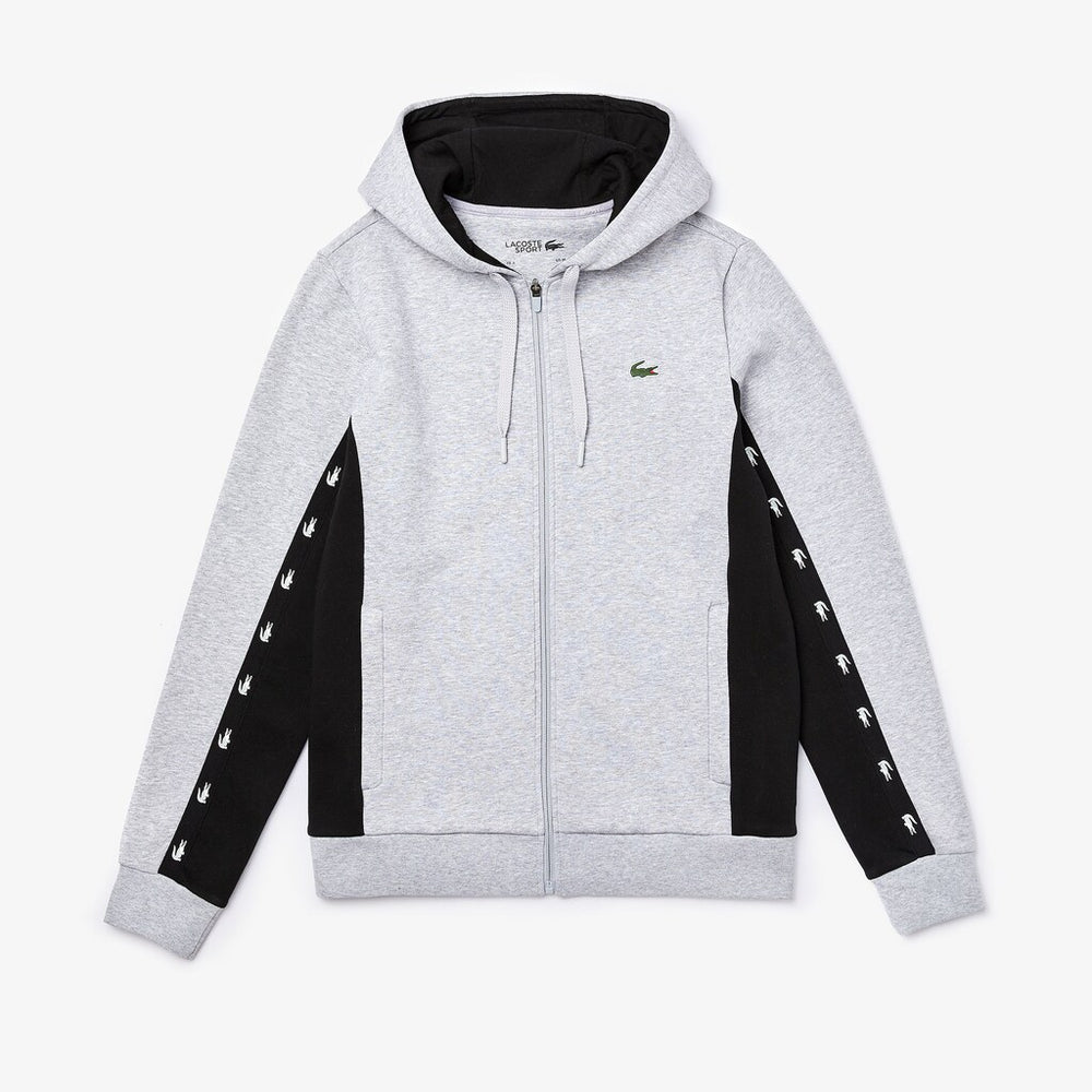 Mens   SPORT Two-Tone Fleece Hoody Sweatshirt | Lacoste Grey Chine / Black • Ly3