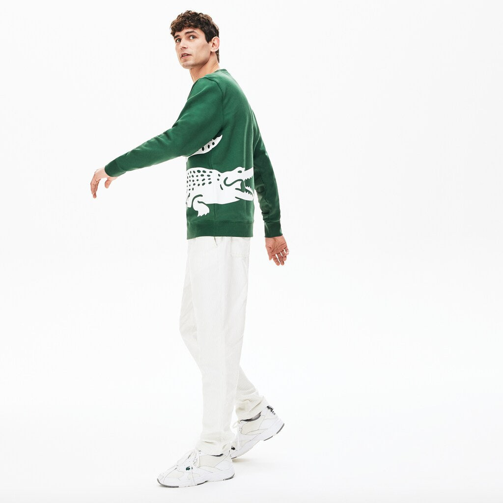 Mens   Oversize Croc Crew Neck Cotton Sweatshirt | Lacoste Green • 132