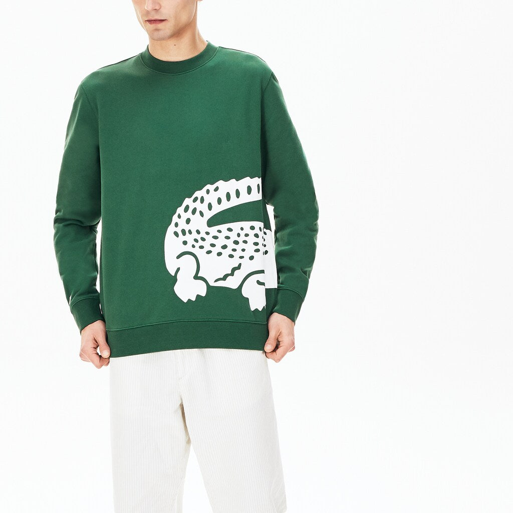 Mens   Oversize Croc Crew Neck Cotton Sweatshirt | Lacoste Green • 132