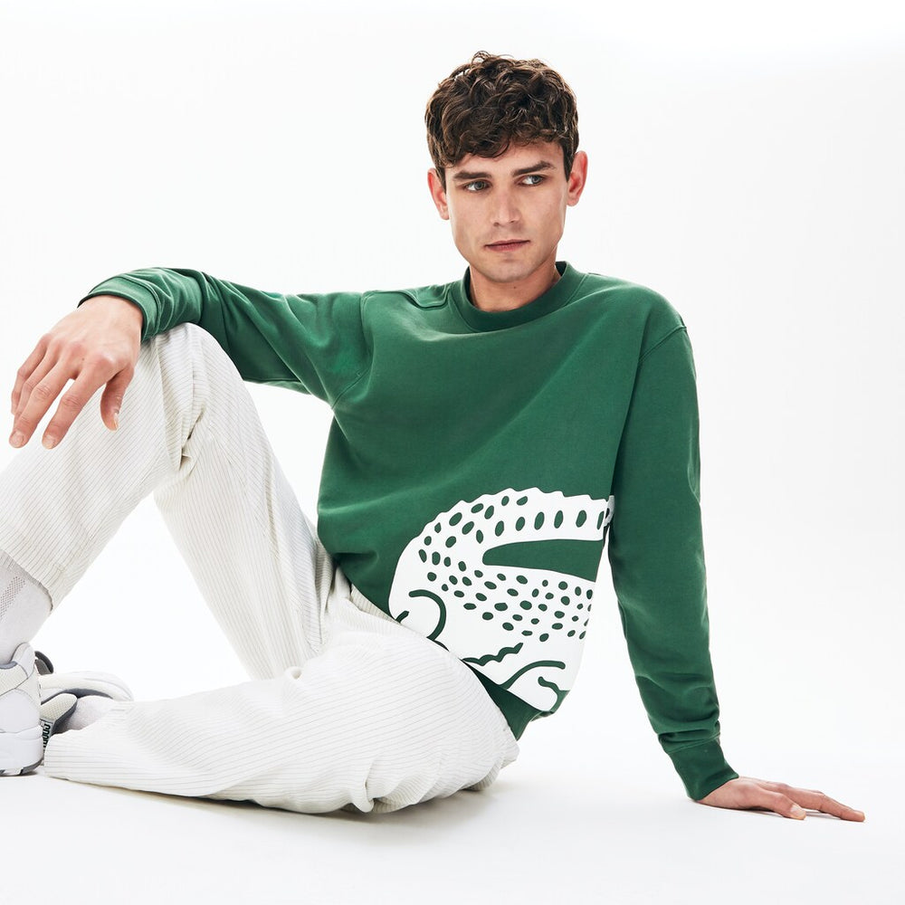 Mens   Oversize Croc Crew Neck Cotton Sweatshirt | Lacoste Green • 132