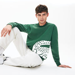 Mens   Oversize Croc Crew Neck Cotton Sweatshirt | Lacoste Green • 132