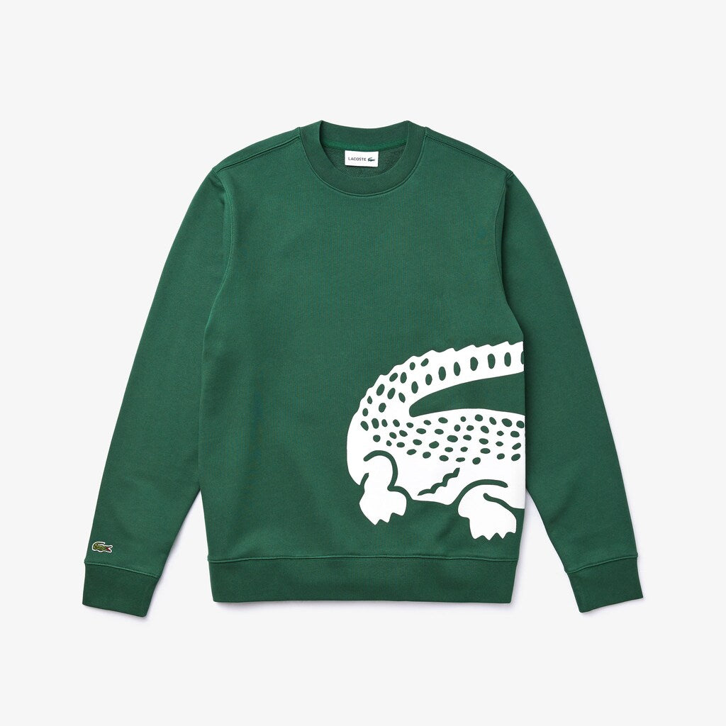 Mens   Oversize Croc Crew Neck Cotton Sweatshirt | Lacoste Green • 132