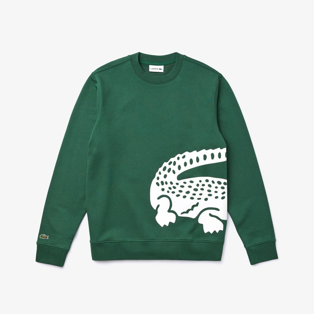 Mens   Oversize Croc Crew Neck Cotton Sweatshirt | Lacoste Green • 132
