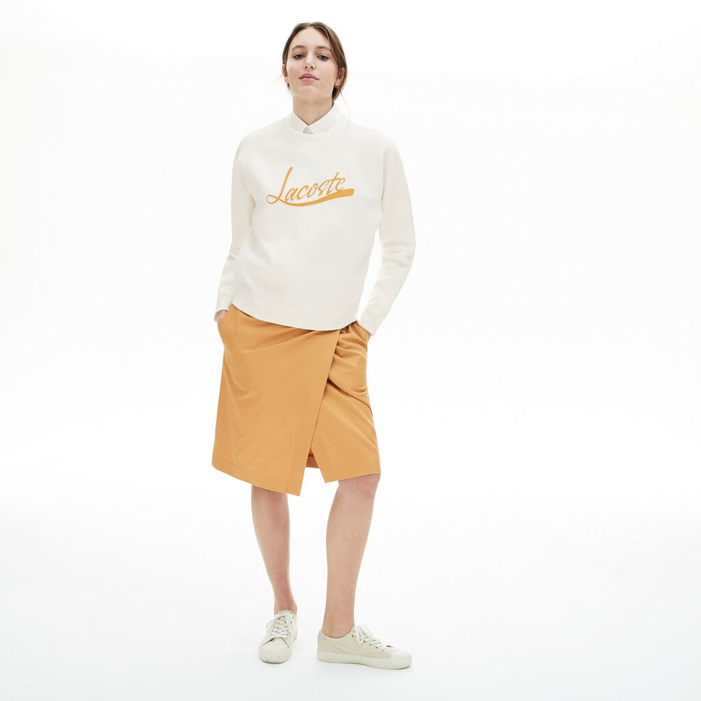 Womens Wo  Signature Print Crew Neck Sweatshirt | Lacoste White / Light Brown • R3G