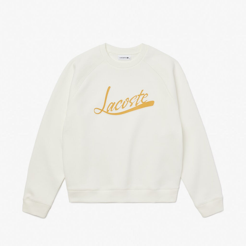Womens Wo  Signature Print Crew Neck Sweatshirt | Lacoste White / Light Brown • R3G