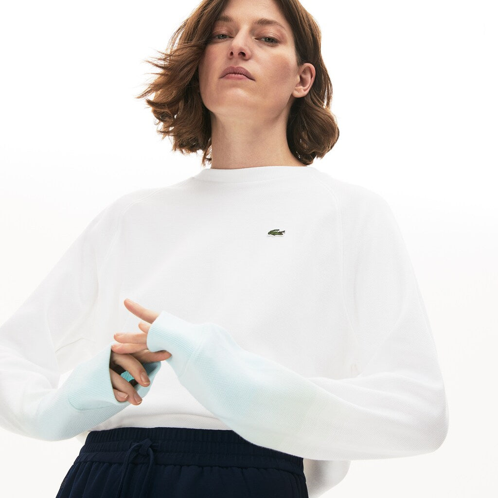 Womens Wo  Made in France Crew Neck Organic Cotton Sweatshirt | Lacoste Turquoise / Light Green / White • Kj4