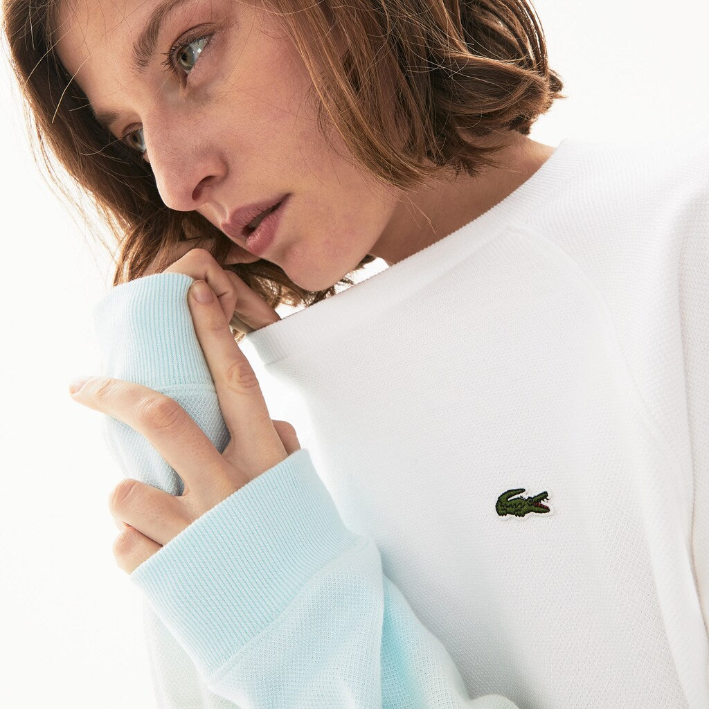 Womens Wo  Made in France Crew Neck Organic Cotton Sweatshirt | Lacoste Turquoise / Light Green / White • Kj4