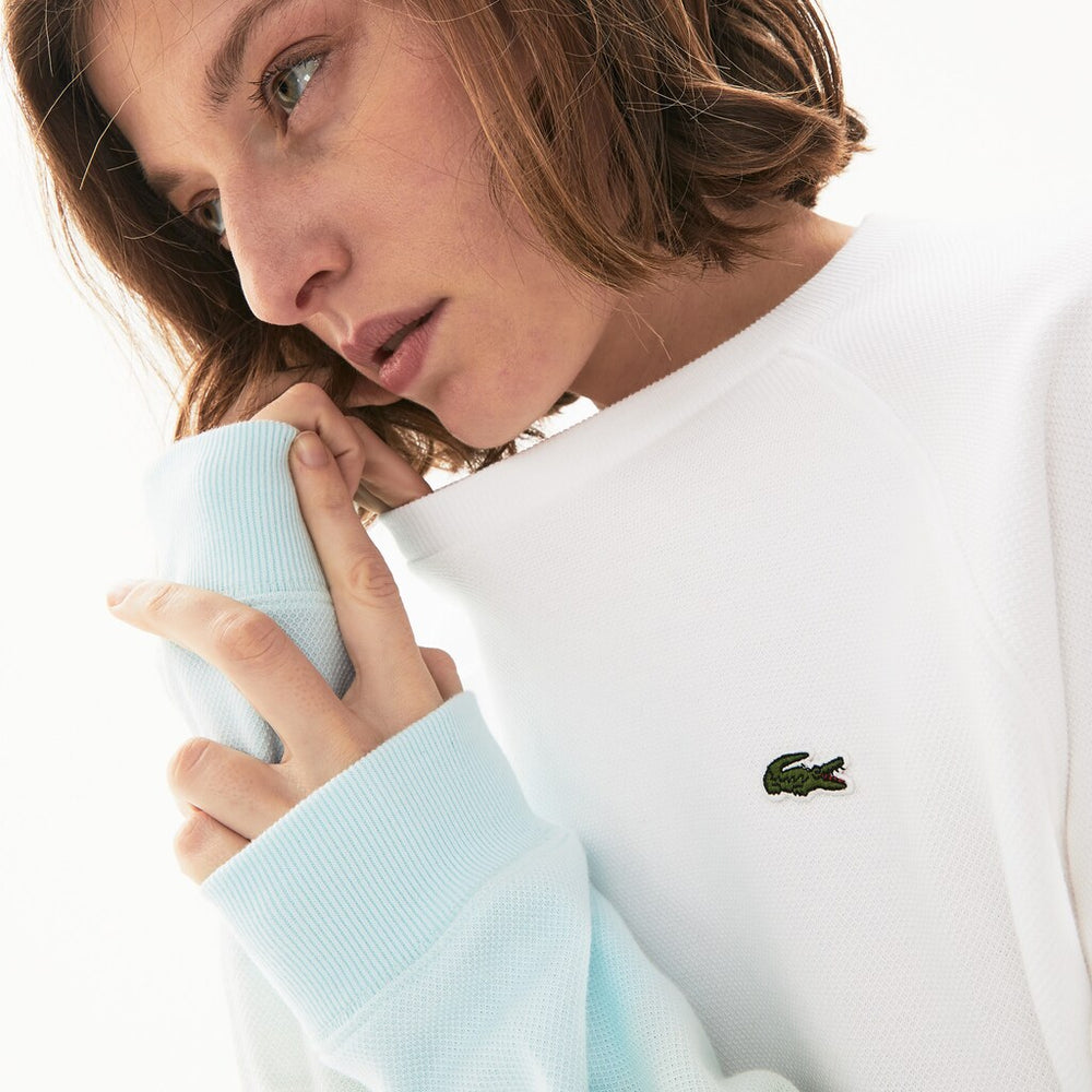 Womens Wo  Made in France Crew Neck Organic Cotton Sweatshirt | Lacoste Turquoise / Light Green / White • Kj4