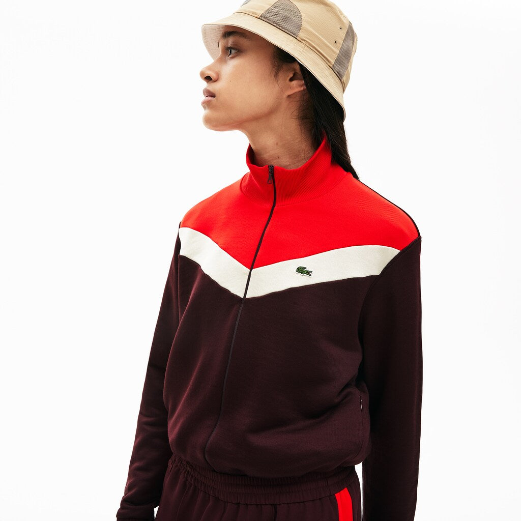Womens Wo  Color-Block Fleece Zip Up Sweatshirt | Lacoste Bordeaux / Beige / Red • R9B