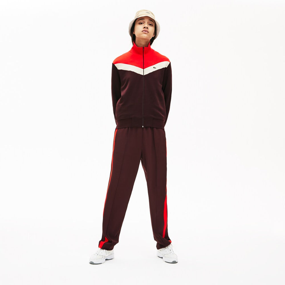 Womens Wo  Color-Block Fleece Zip Up Sweatshirt | Lacoste Bordeaux / Beige / Red • R9B
