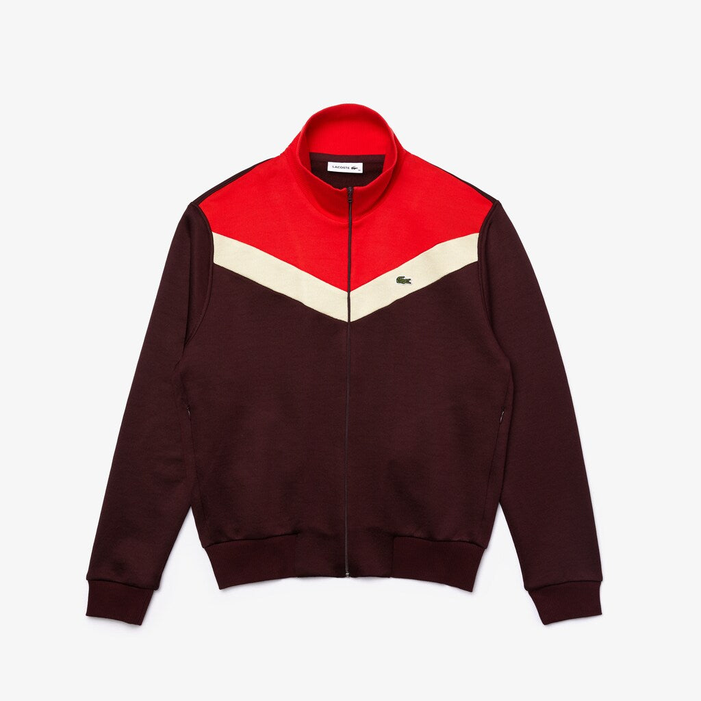 Womens Wo  Color-Block Fleece Zip Up Sweatshirt | Lacoste Bordeaux / Beige / Red • R9B