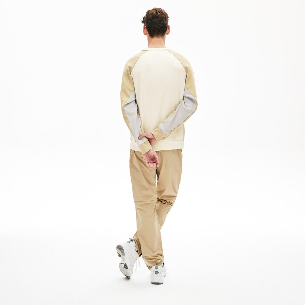 Mens   Motion Colorblock Crew Neck Sweatshirt | Lacoste White / Grey / Beige • Try