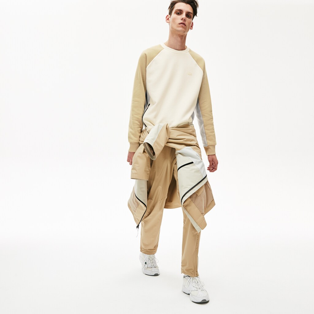Mens   Motion Colorblock Crew Neck Sweatshirt | Lacoste White / Grey / Beige • Try