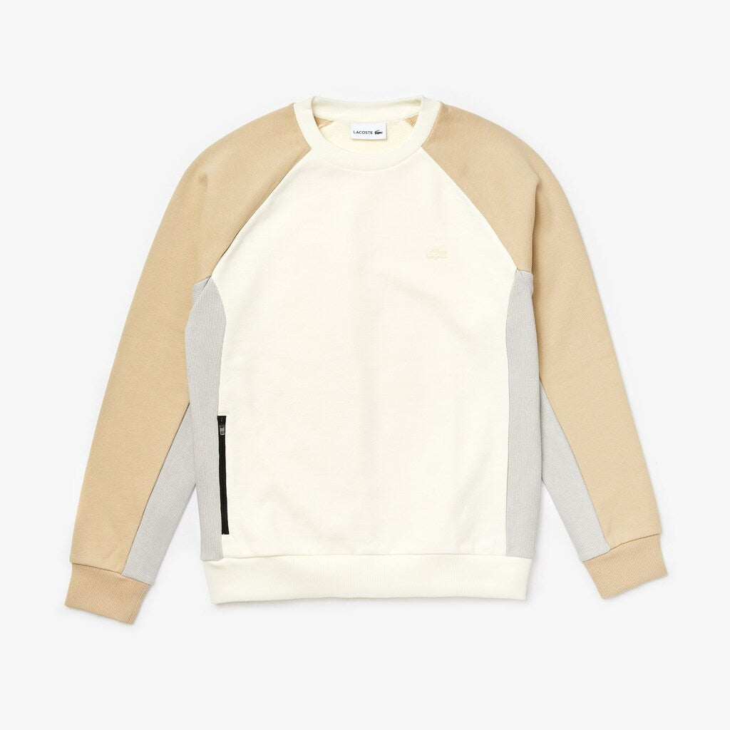 Mens   Motion Colorblock Crew Neck Sweatshirt | Lacoste White / Grey / Beige • Try