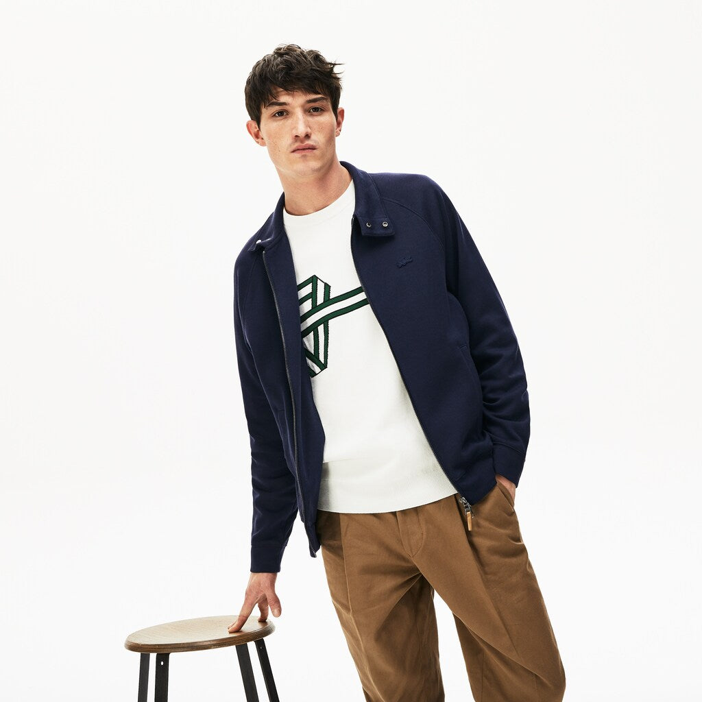 Mens   Zippered Solid Sweatshirt | Lacoste Navy Blue / Khaki Green • X1S
