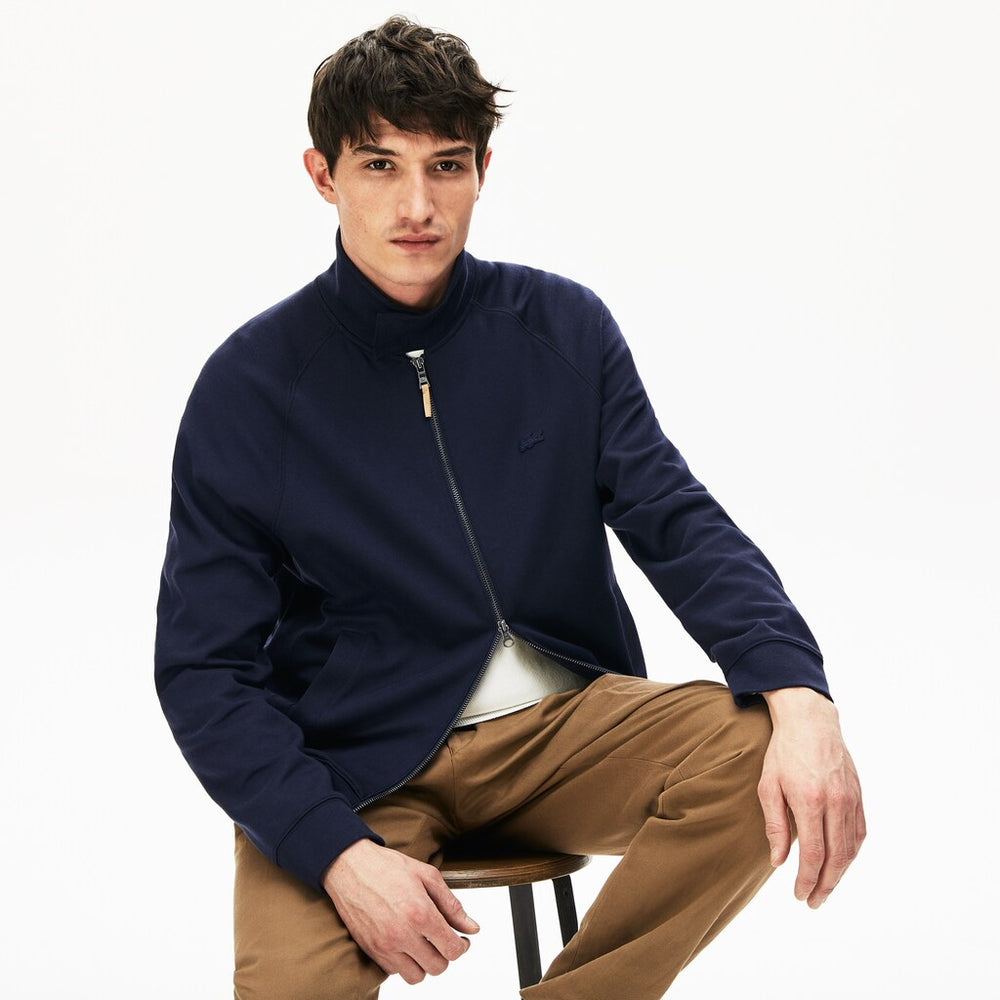 Mens   Zippered Solid Sweatshirt | Lacoste Navy Blue / Khaki Green • X1S