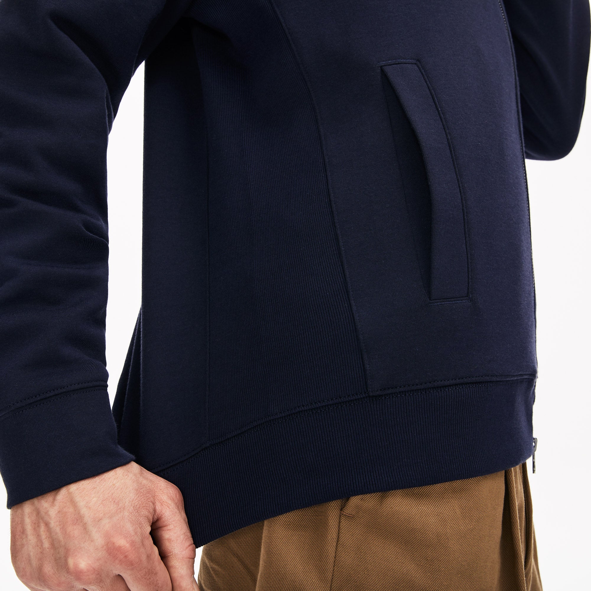 Mens   Zippered Solid Sweatshirt | Lacoste Navy Blue / Khaki Green • X1S